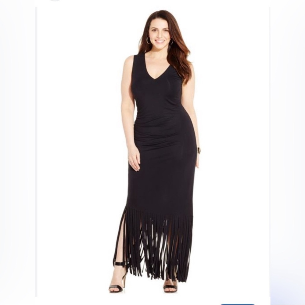 INC International Concepts Black Fringe Maxi Dress